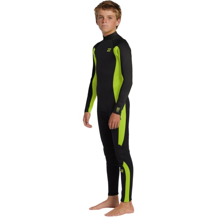 2024 Billabong Junior Foil 4/3mm Rckenreiverschluss Neoprenanzug ABBW100143 - Fluro Lime